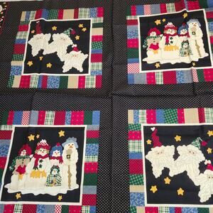 Leslie Beck Snowmen Santa Christmas 2 Pillow Fabric Panels VIP Print Cotton